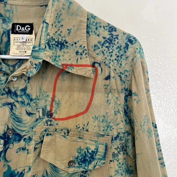 Vintage 1998 Dolce & Gabbana Toile De Jouy Beige & Bleu Shirt Size L - Picture 14 of 14